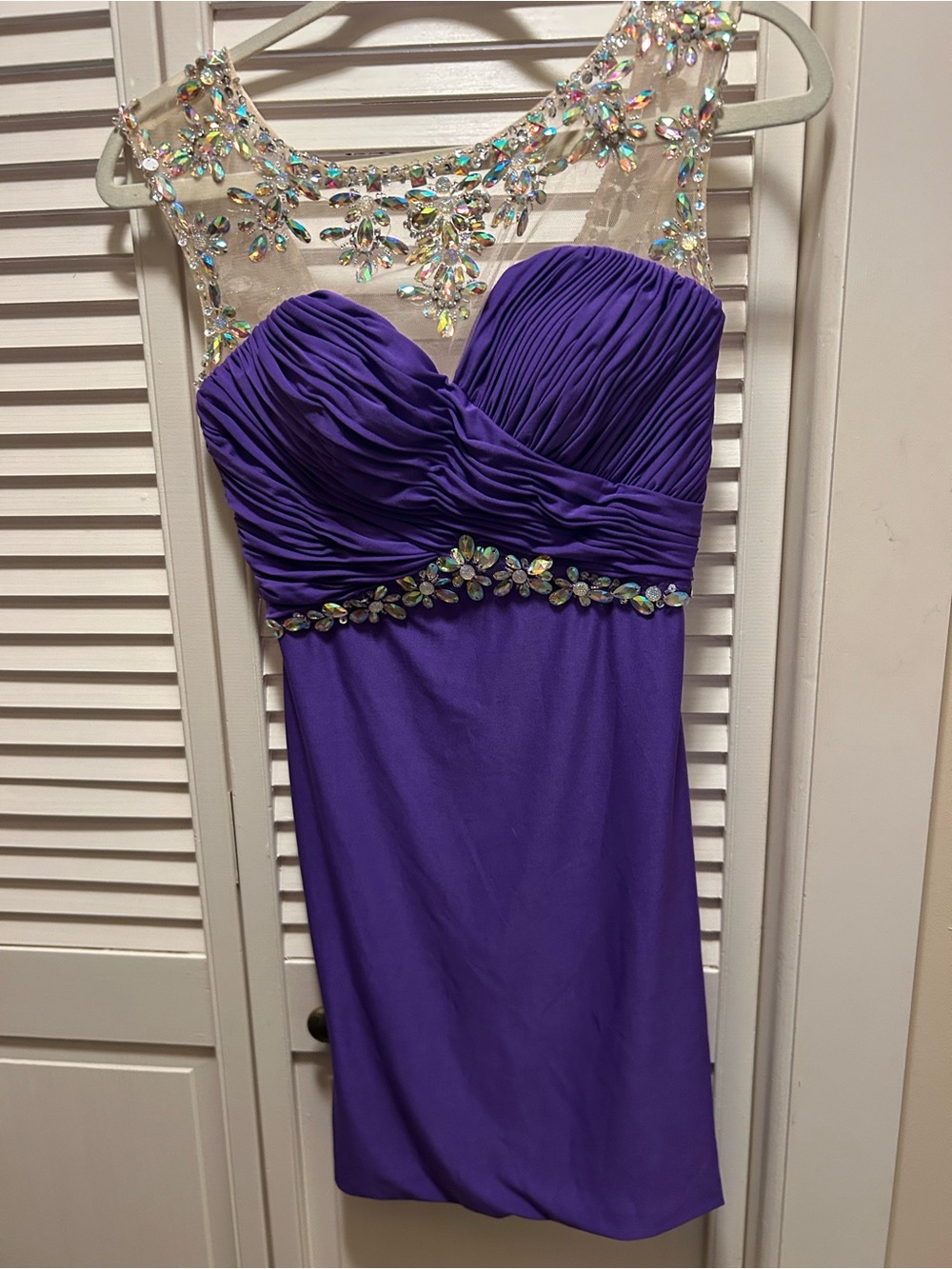 Rachel Allan Purple Jeweled Illusion Yoke Cocktail/ Homecoming Mini Dress